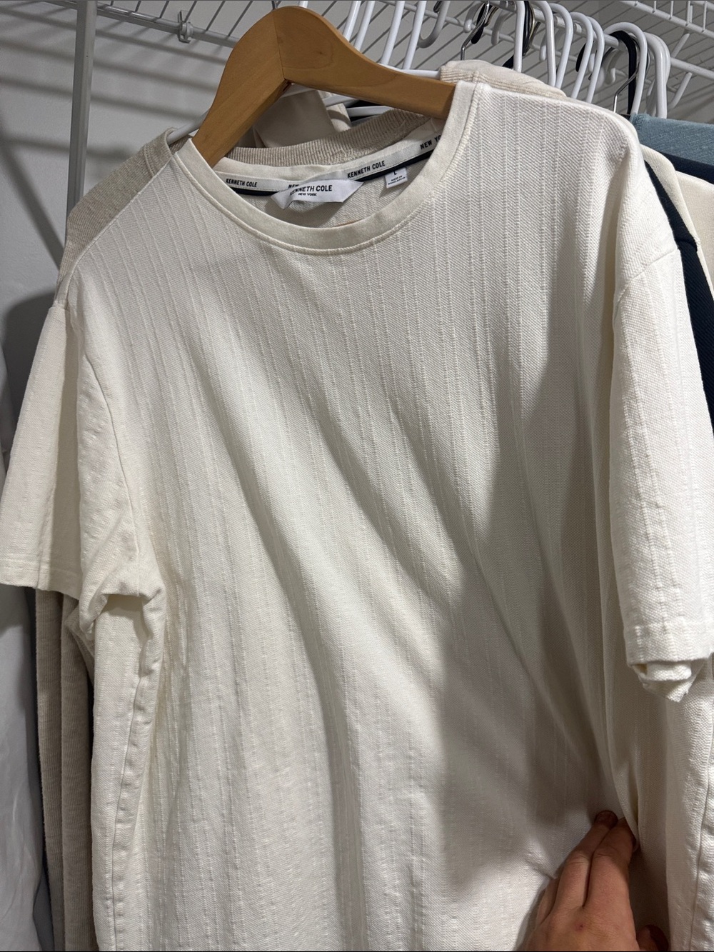 Kenneth Cole Cream Short-Sleeve Ribbed Crew Tee